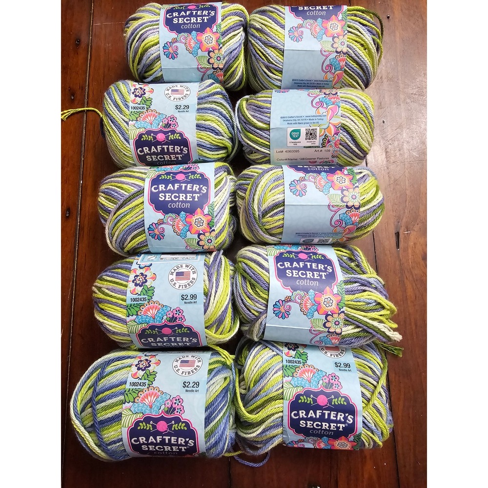 Crafter's Secret Cotton Yarn Greener Pastures 148 Multi Green Purple Lot of 10